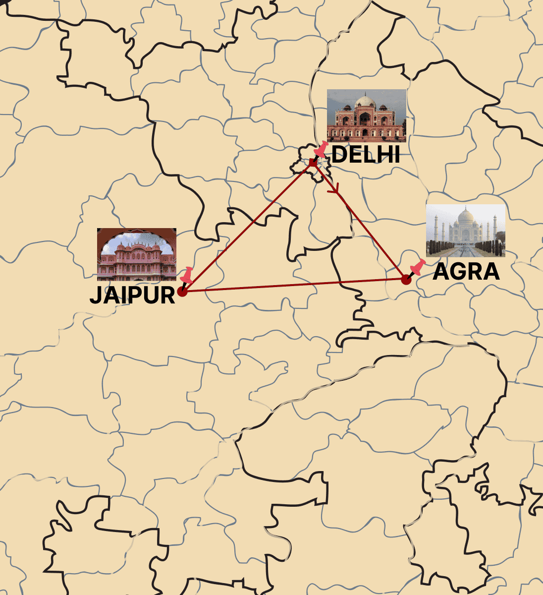 Golden Triangle Tour Route Map