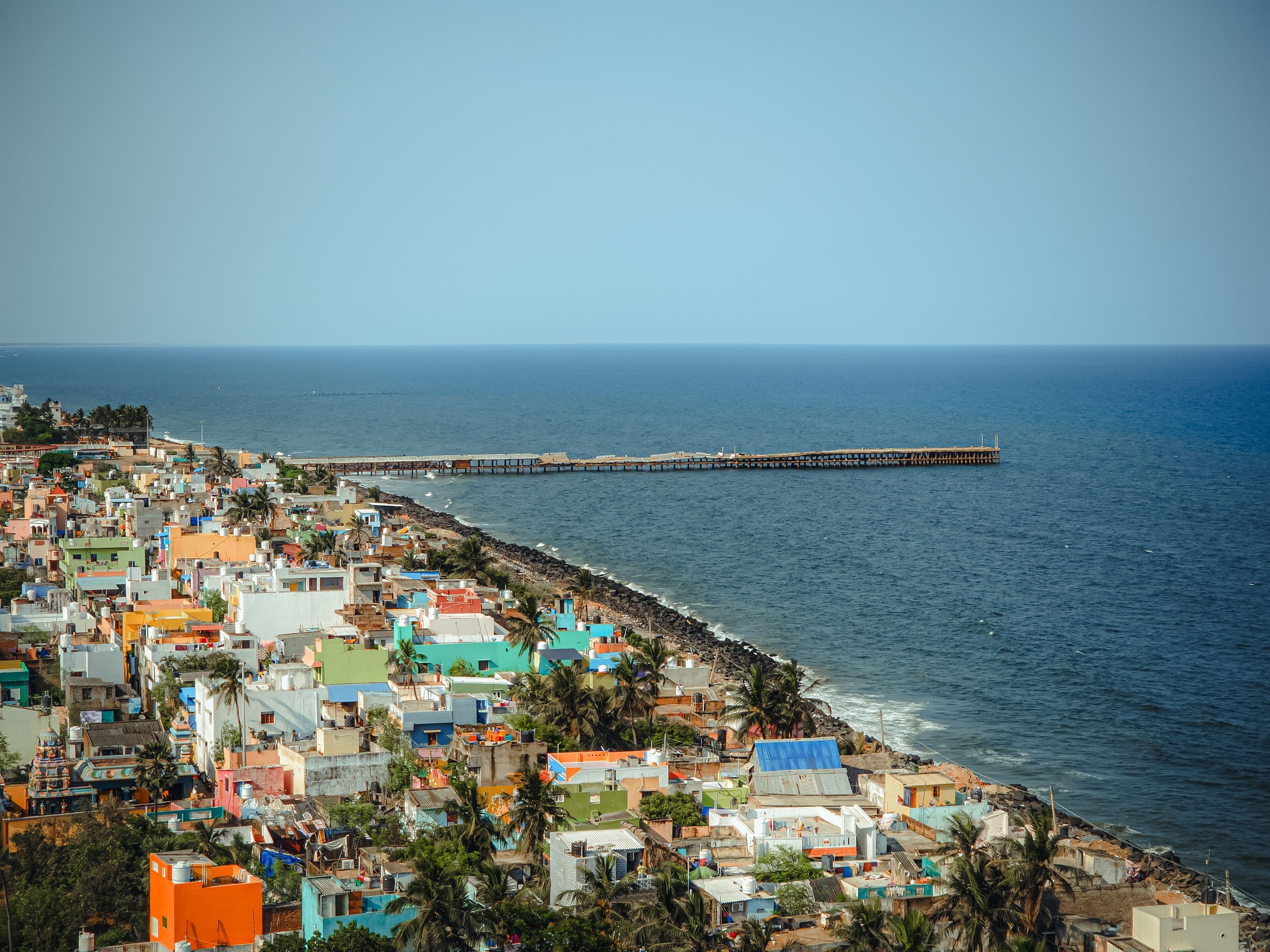 Charming yellow and white French quarter with bougainvillea-laden streets of Pondicherry