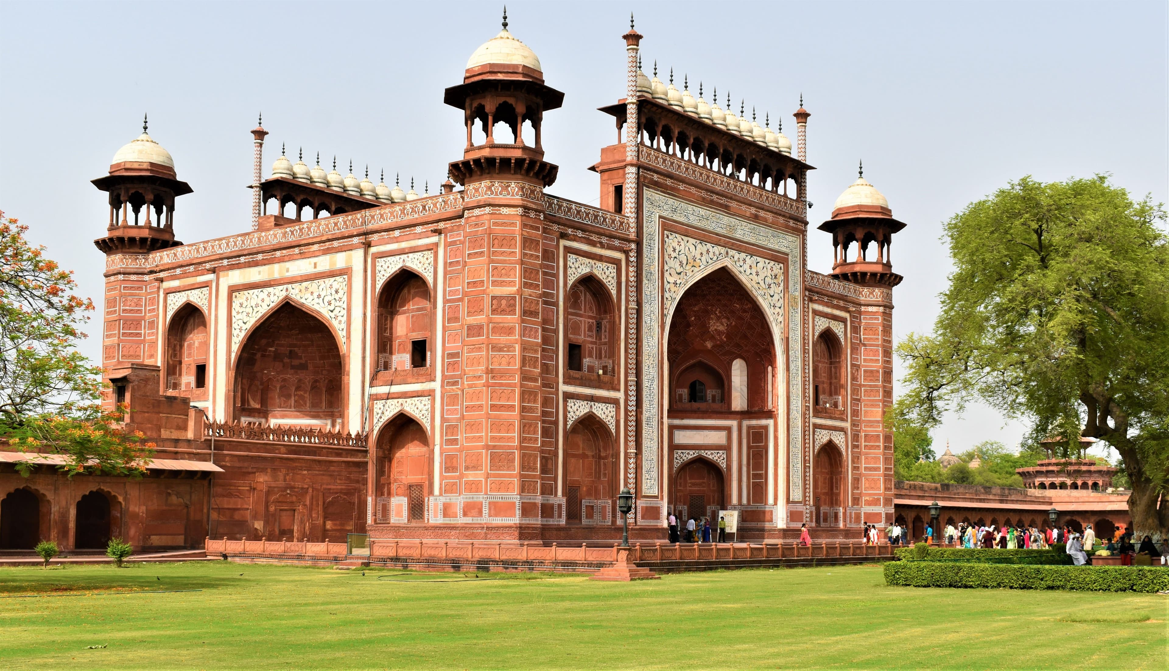 Visitors queuing at the Eastern Gate entrance to the Taj Mahal complex