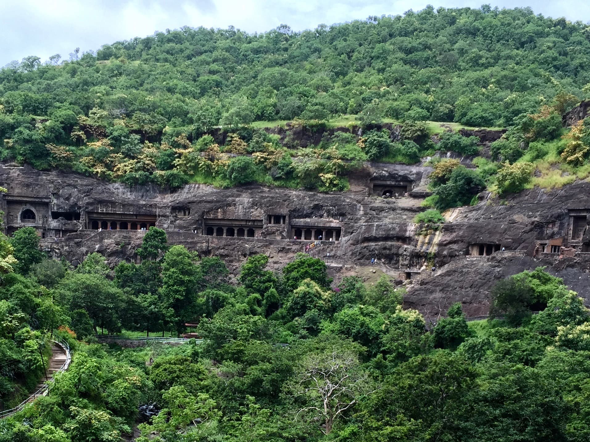 Ellora Cave 10 Vishvakarma Chaitya interior with teaching Buddha and carved vaulted ceiling