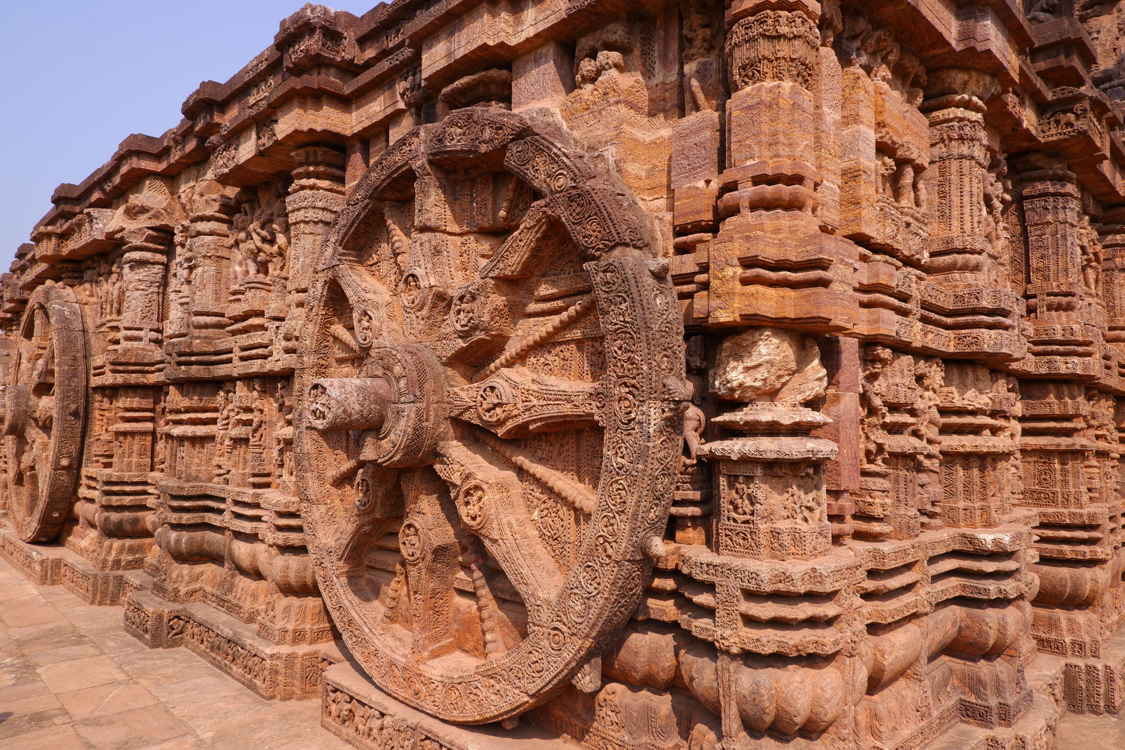 Konark Sun Temple chariot wheel at sunrise, UNESCO World Heritage Site, Odisha, India