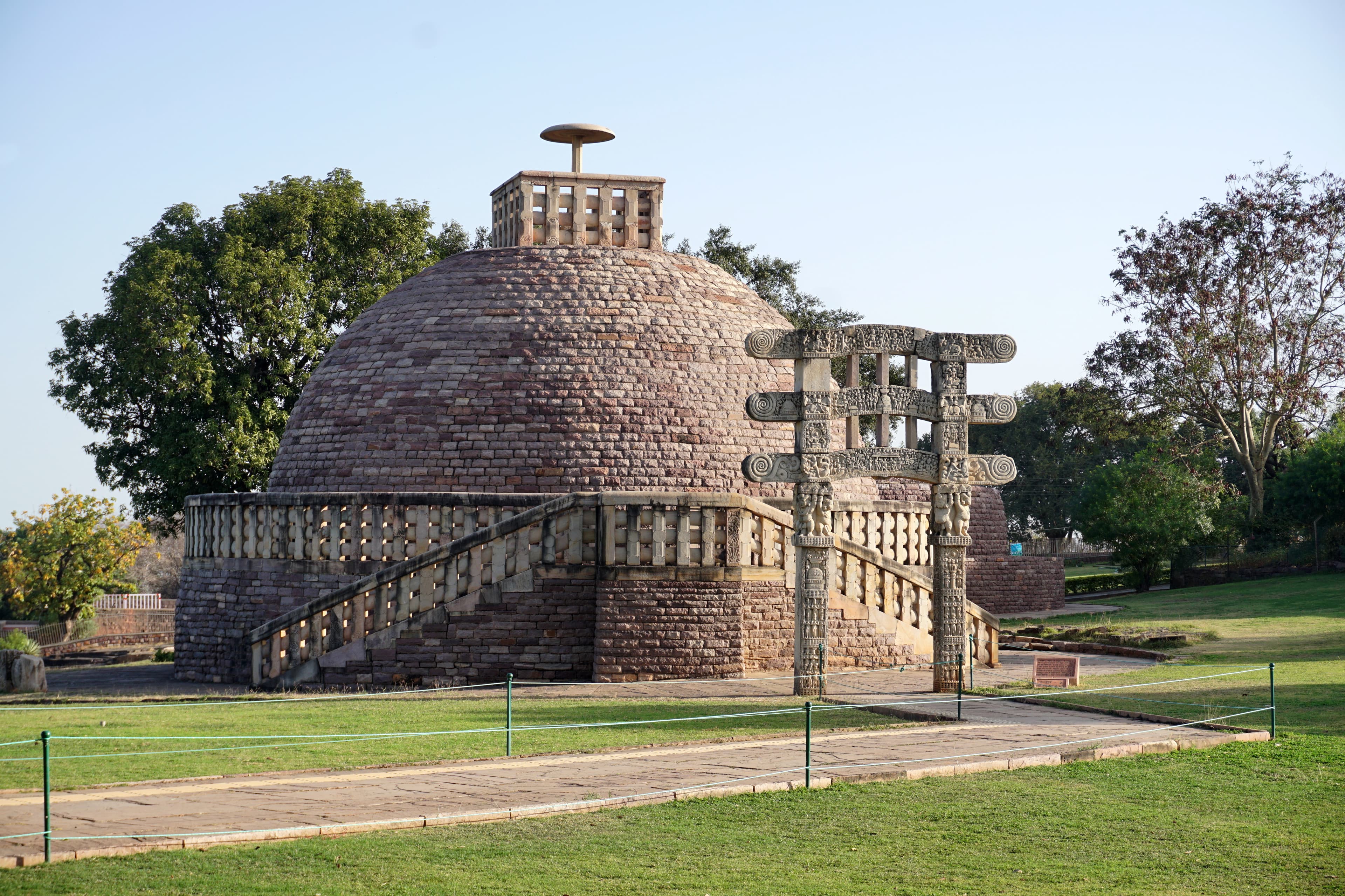 The polished Ashoka Pillar at the Sanchi archaeological site in Madhya Pradesh