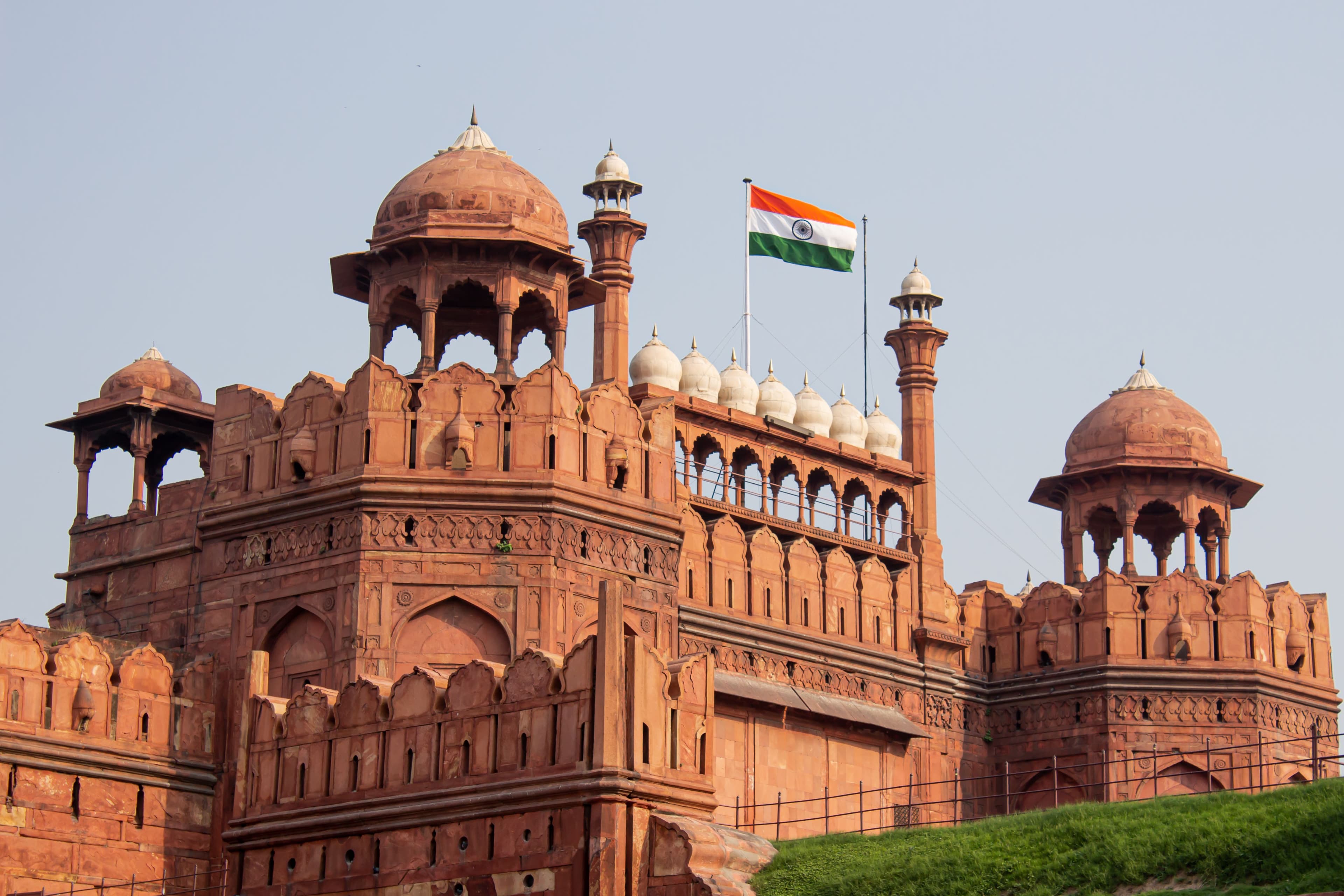 Red Fort Delhi - Mughal seat of power with red sandstone walls and Lahore Gate